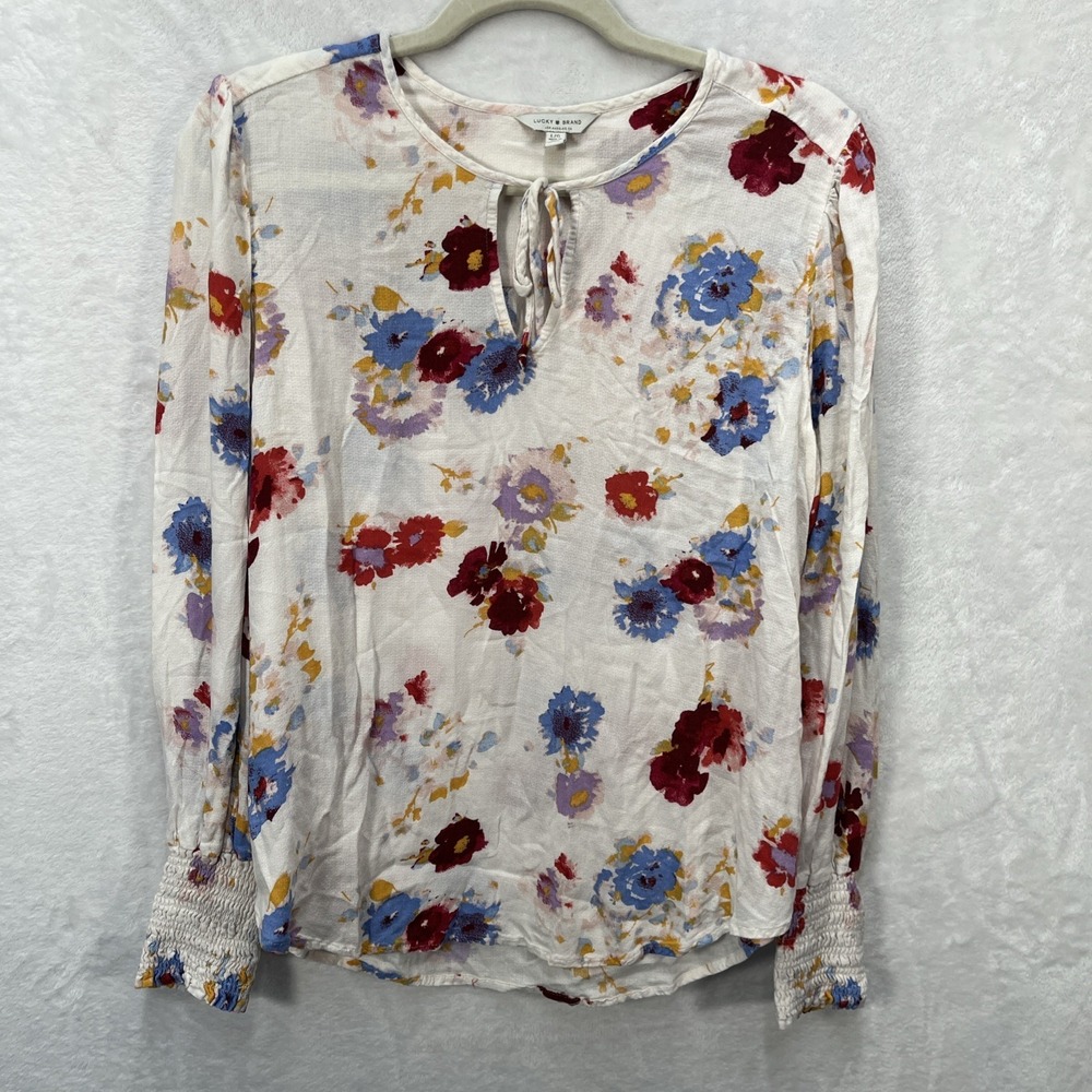 Lucky Brand Tie Front Floral Top Womens Large Boho Colorful Garden